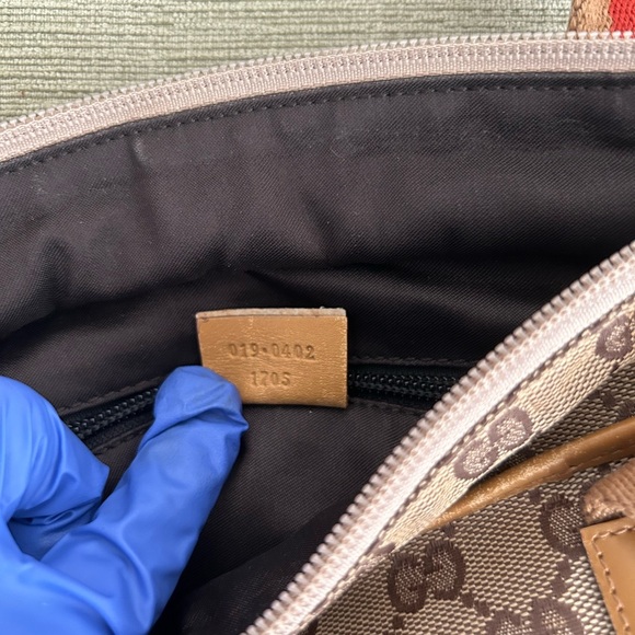 GUCCI AUTHENTIC GG CANVAS/LEATHER SHERRY TOTE - Picture 9 of 11